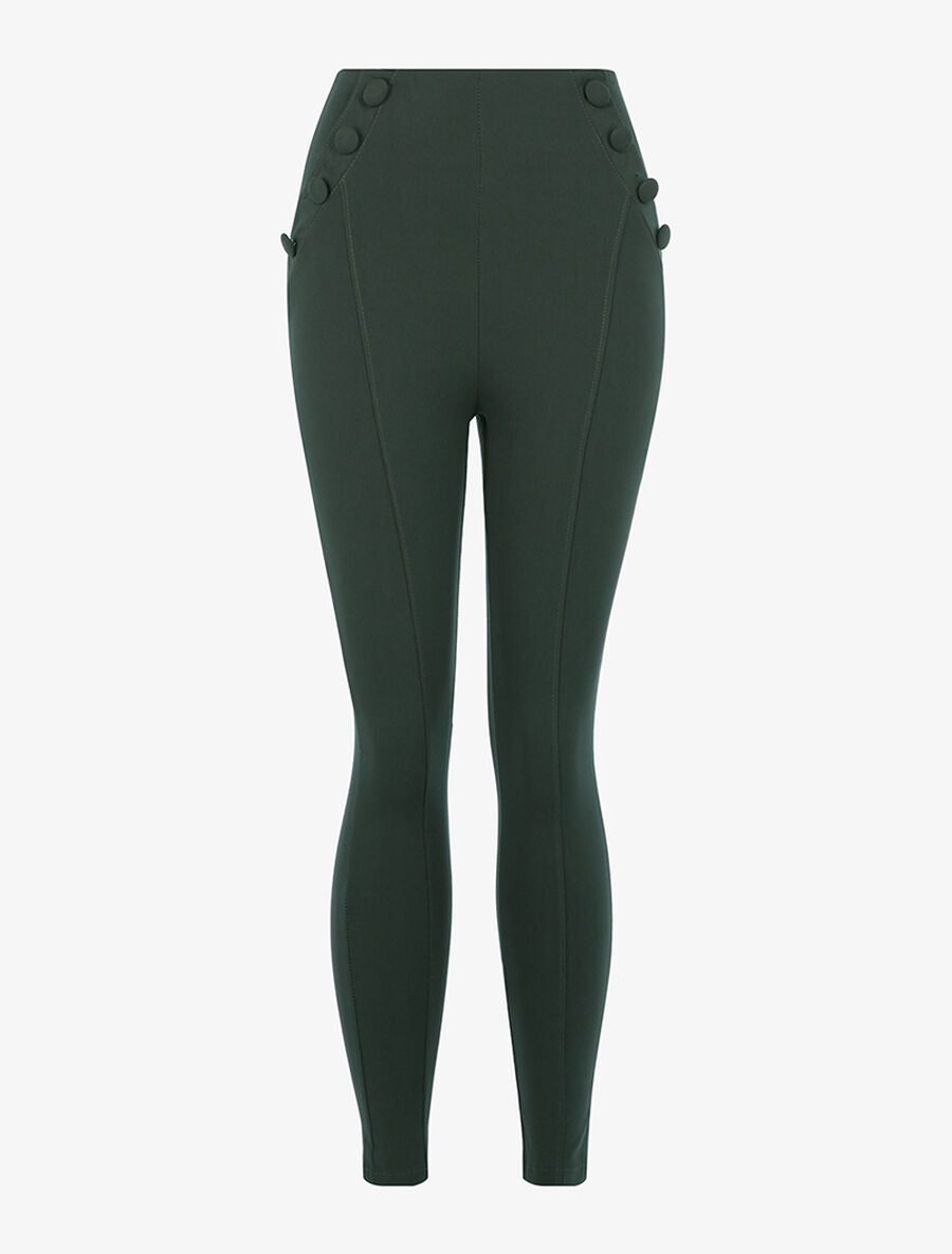 Pantalon taille empire orné de boutons - Kaki - 1