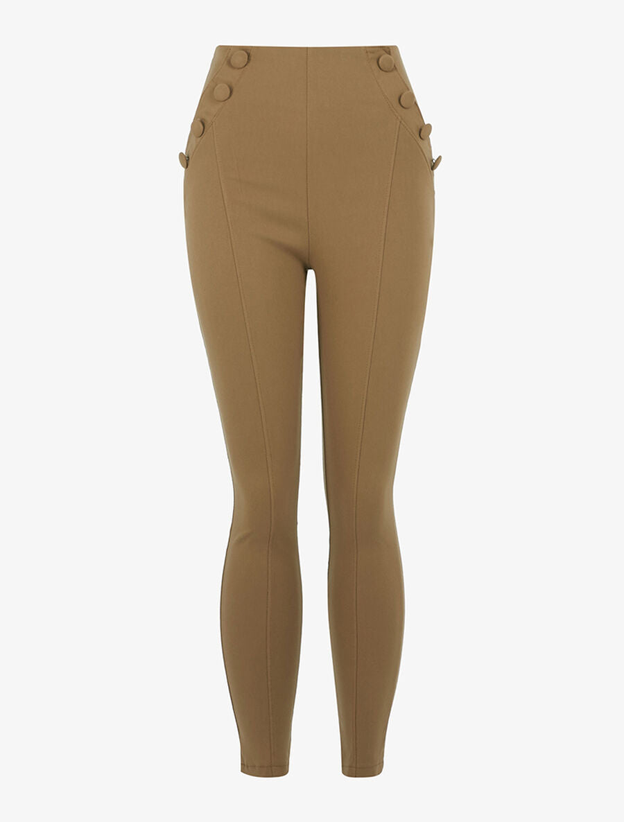 Pantalon taille empire orné de boutons - Taupe - 1