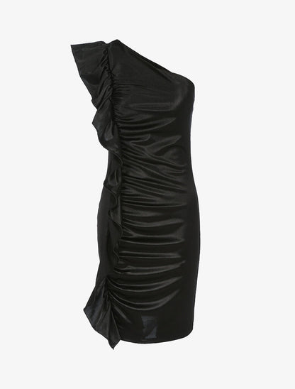 Robe épaule nue et côté volanté - Noir - 1