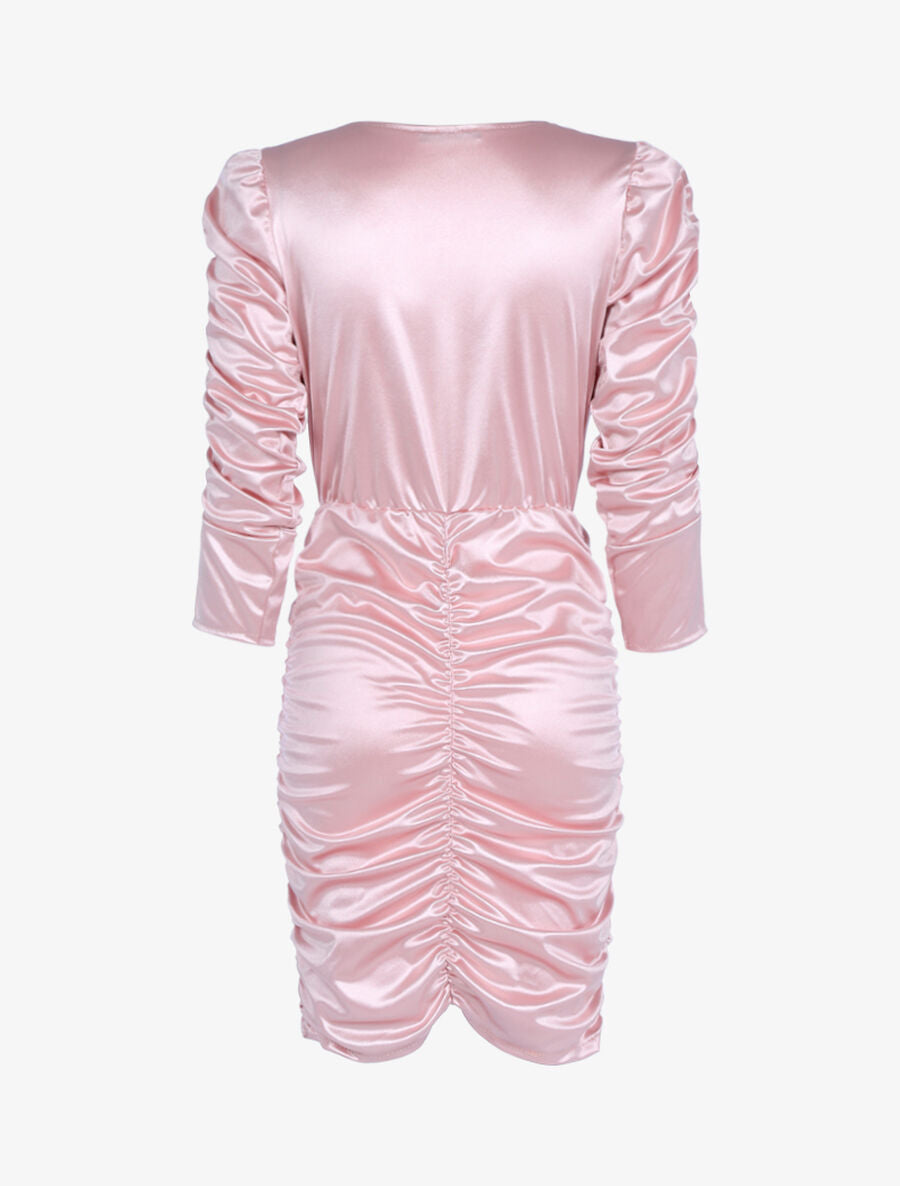 Robe froncée à manches longues - Rose - 2