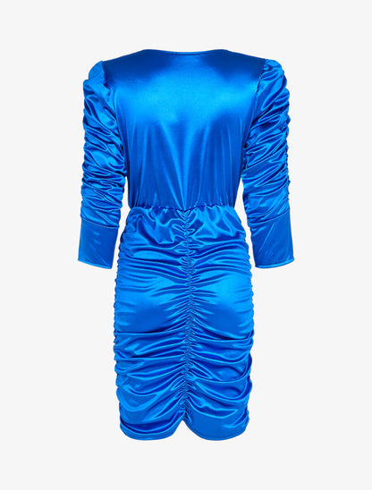 Robe froncée à manches longues - Bleu électrique - 2