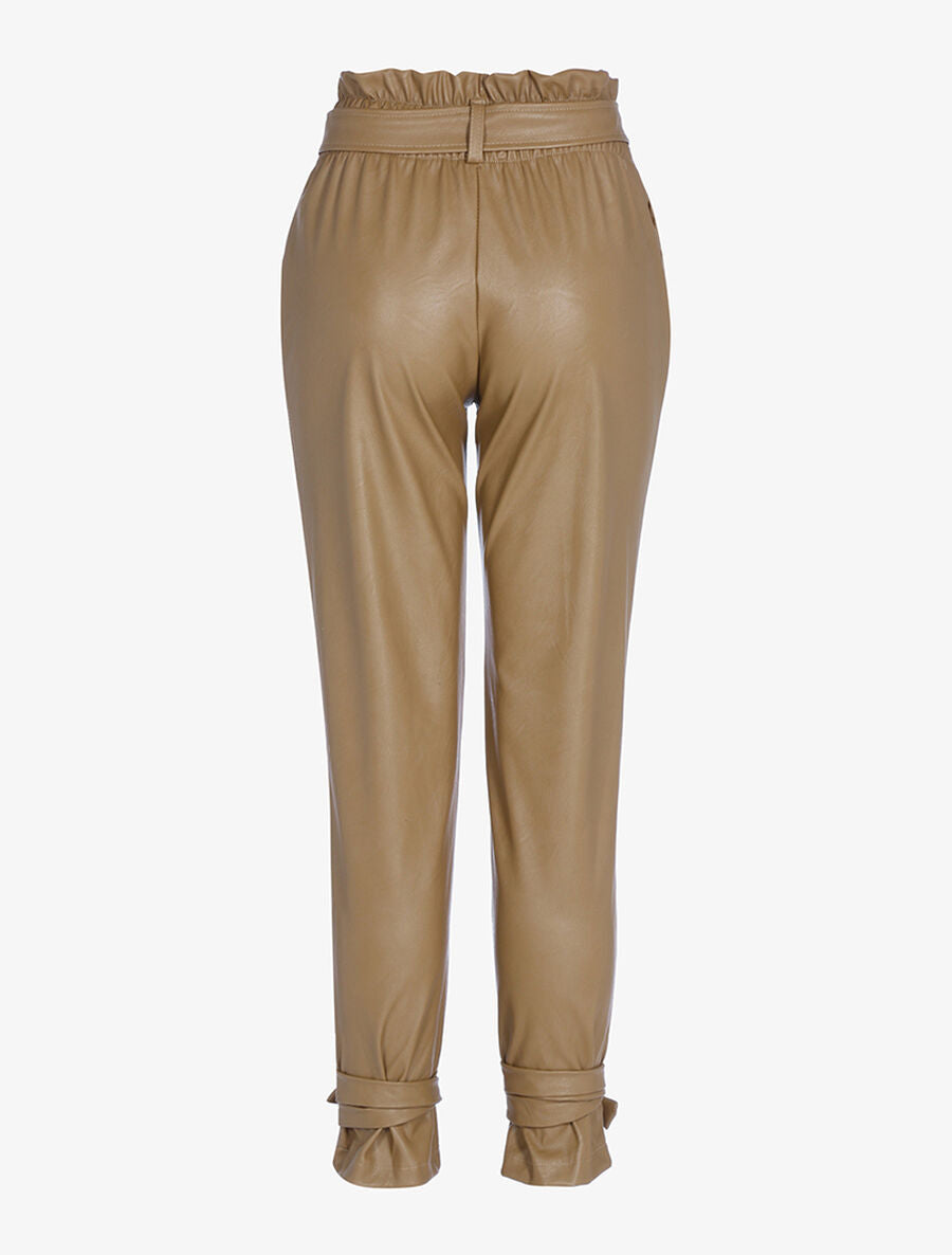 Pantalon simili à chevilles nouer - Marron clair - 2