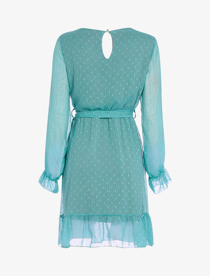 Robe basique à pois brodés - Turquoise - 2