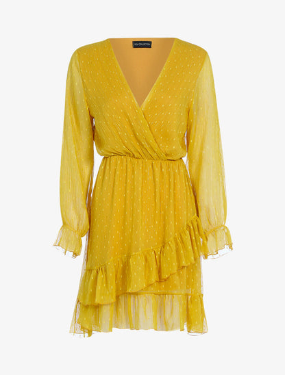 Robe volantée à pois brodés - Moutarde - 1