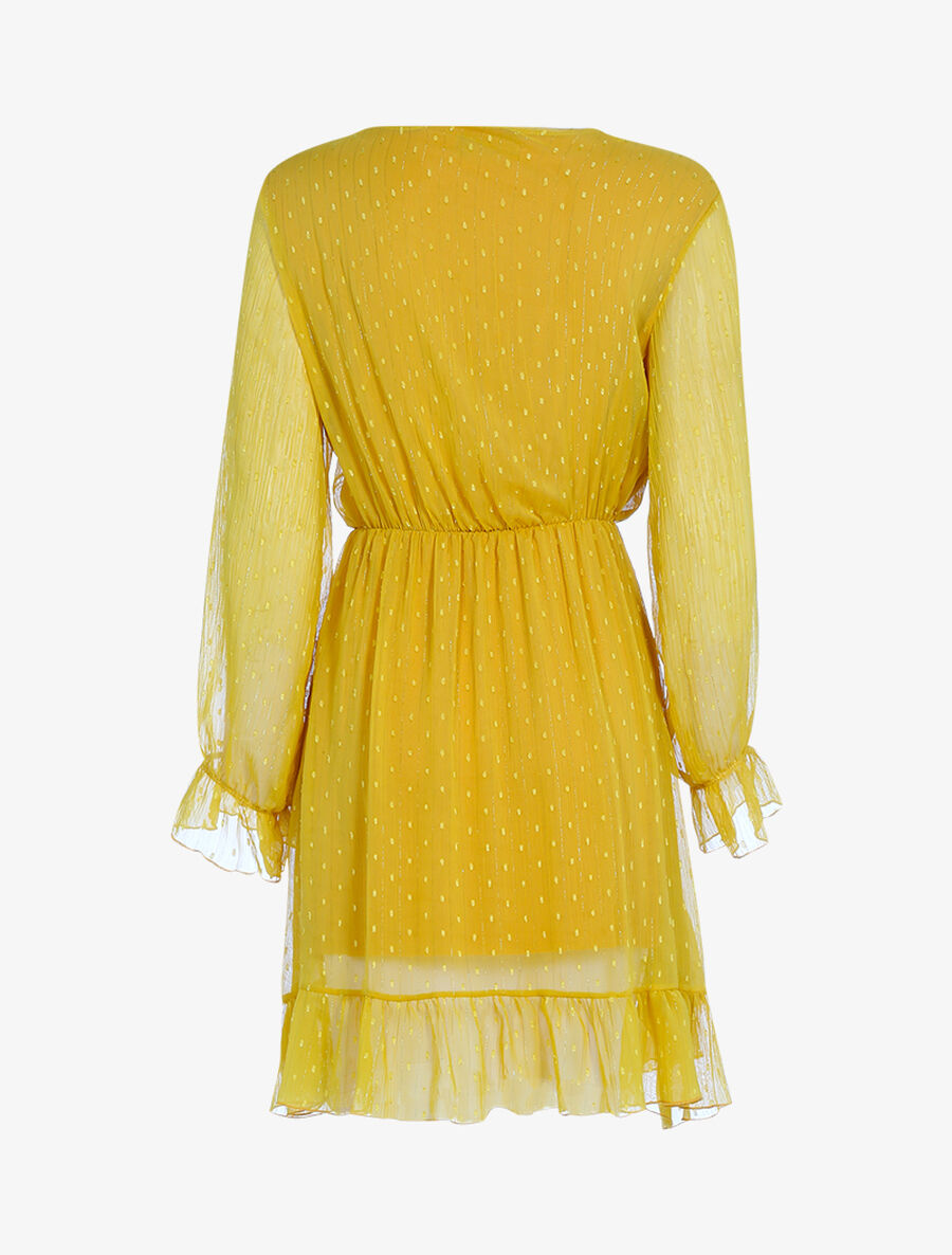 Robe volantée à pois brodés - Moutarde - 2