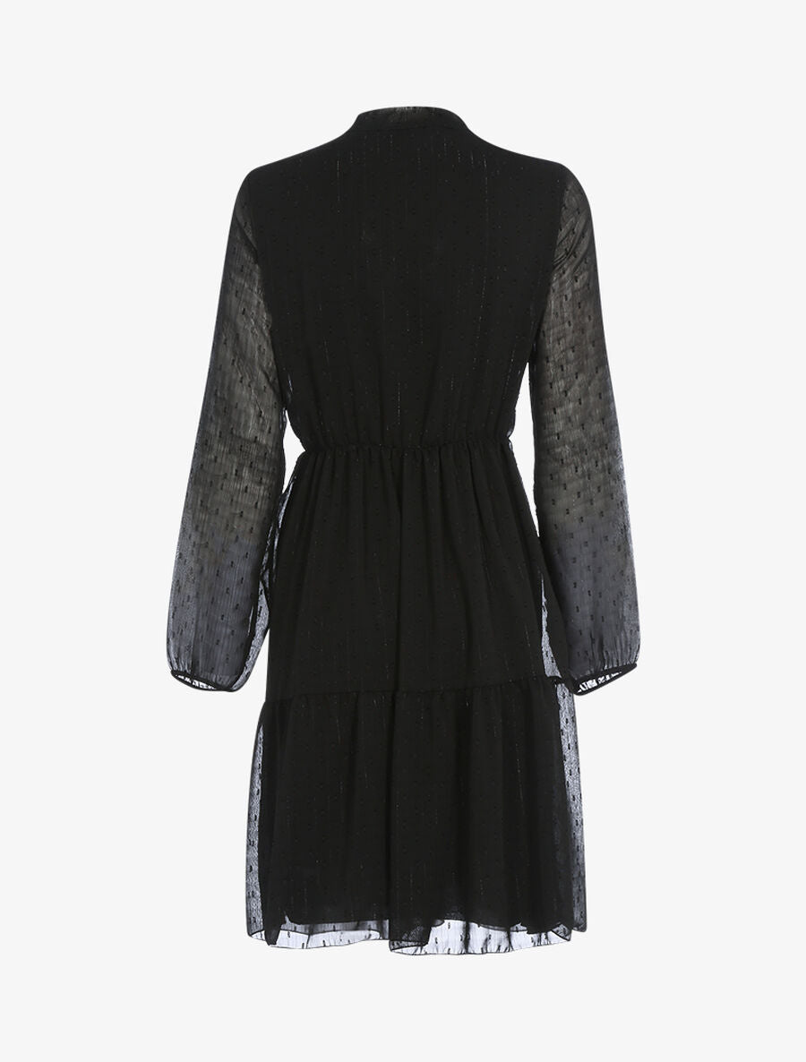 Robe à col lavallière et à pois brodés - Noir - 2