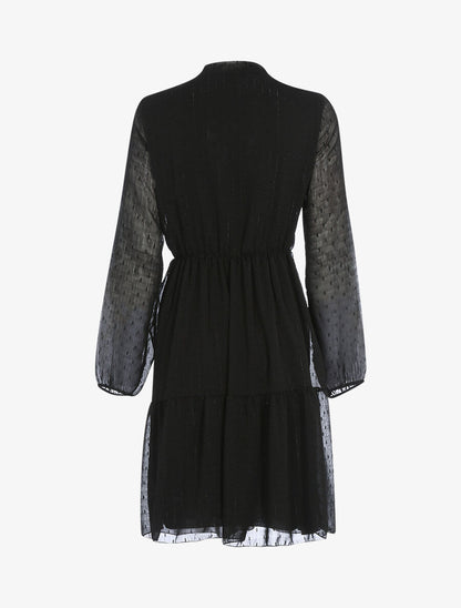 Robe à col lavallière et à pois brodés - Noir - 2