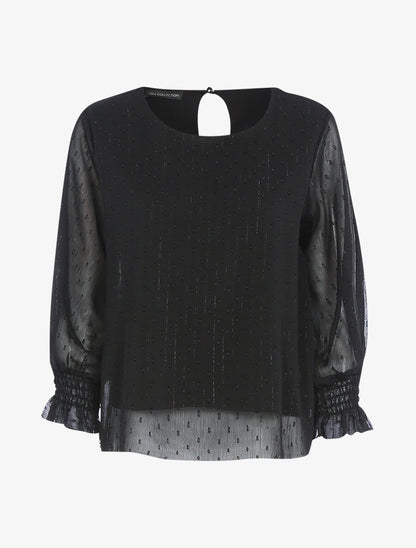 Blouse en voile poignets élastiqués - Noir - 1