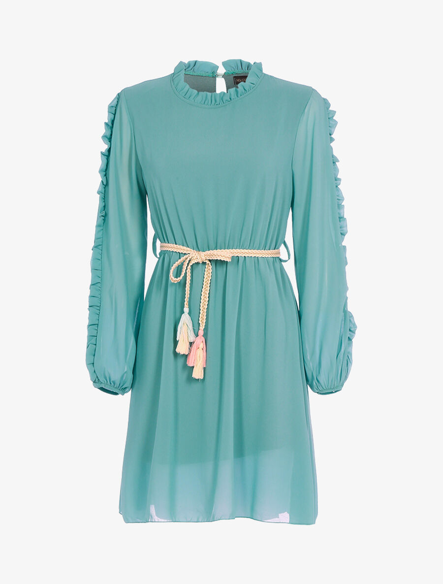 Robe en voile fin et manches volantées - Vert d&