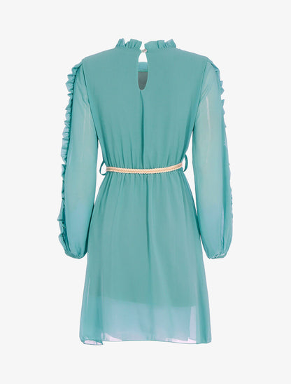 Robe en voile fin et manches volantées - Vert d&