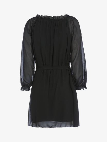 Robe en voile épaules ajourées - Noir - 2