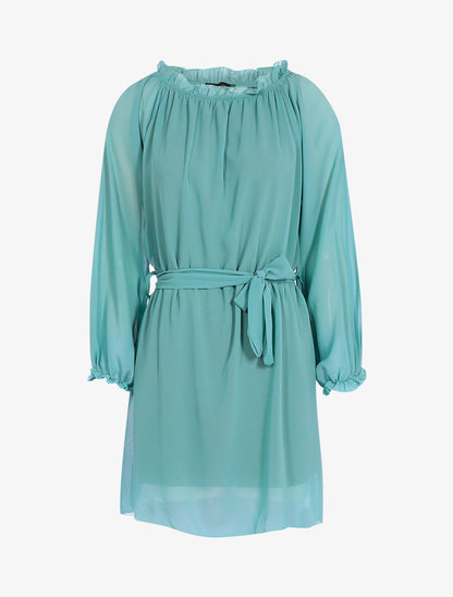 Robe en voile épaules ajourées - Turquoise - 1