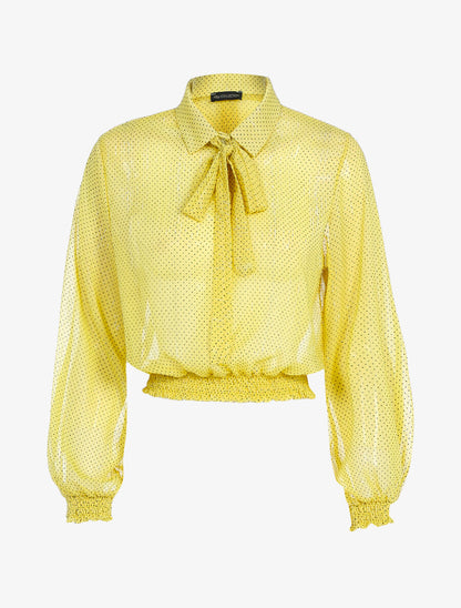 Crop top style chemise à pois - Jaune - 1