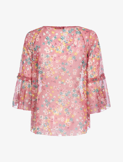 Blouse transparente en voile imprimé - Rose foncé - 2