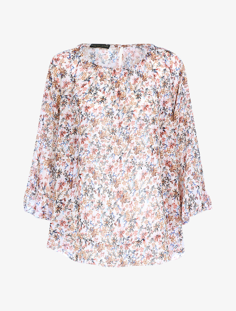 Blouse fluide transparente imprimé - Écru - 1