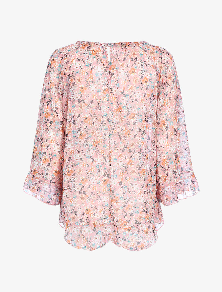 Blouse fluide transparente imprimé - Rose - 2