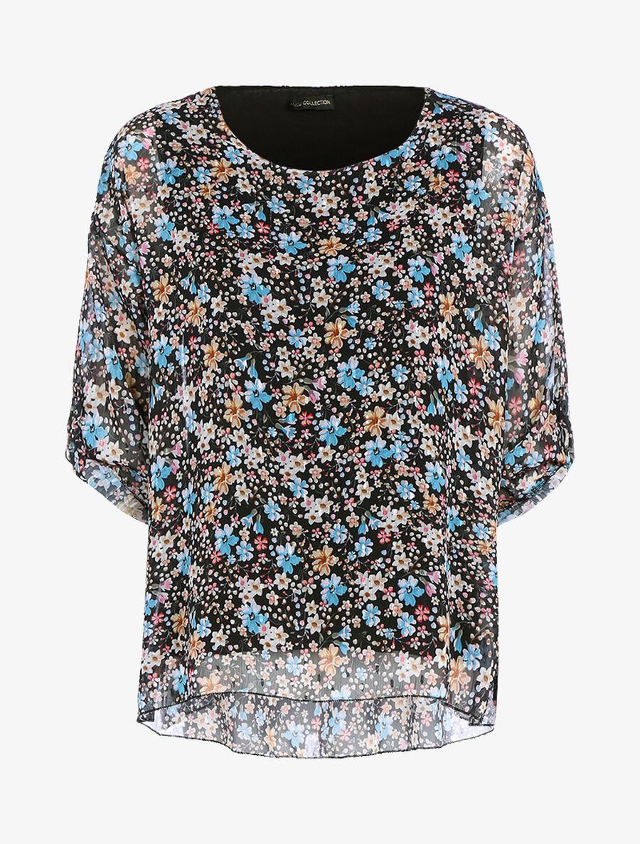 Blouse imprimé floral coupe ample - Noir - 1