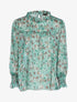 Blouse fleurie à encolure volantée - Vert - 1