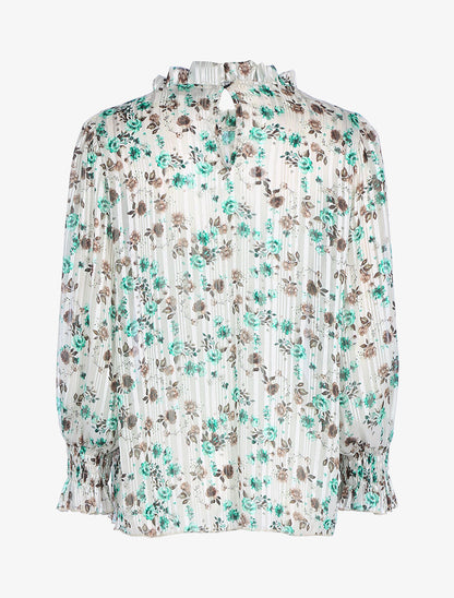 Blouse fleurie à encolure volantée - Beige - 2