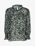 Blouse fleurie à encolure volantée - Noir - 1