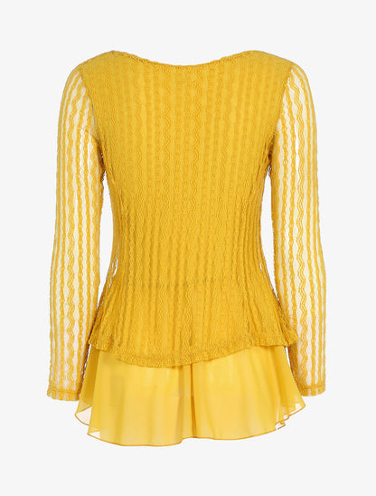 Top doublé en voile et tulle - Jaune - 1
