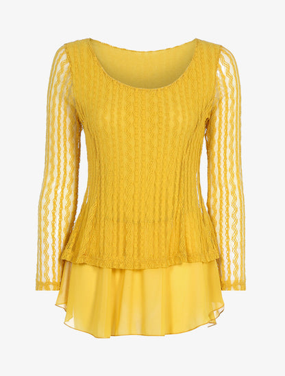 Top doublé en voile et tulle - Jaune - 2
