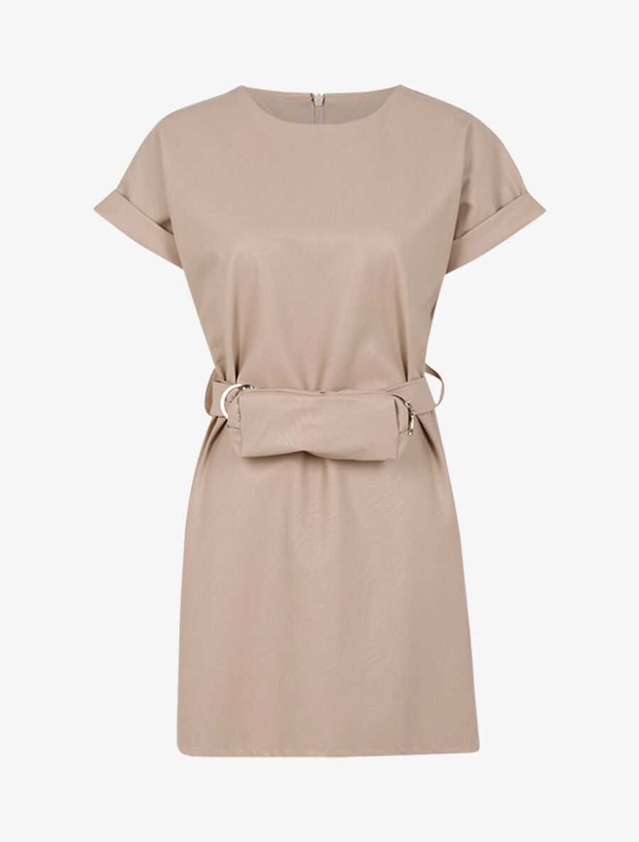 Robe en simili avec ceinture style banane - Beige - 1