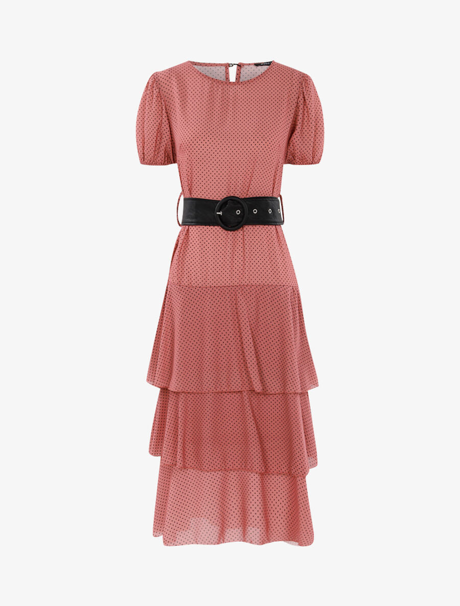Robe à pois et volants - Rose foncé - 1
