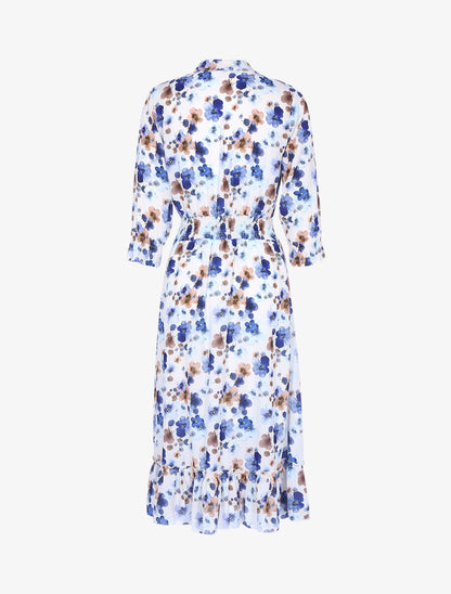 Robe fleurie à bandes volantées - Ecru - 2