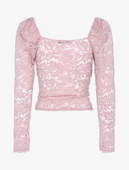 Crop top en dentelle festonnée - Rose - 2