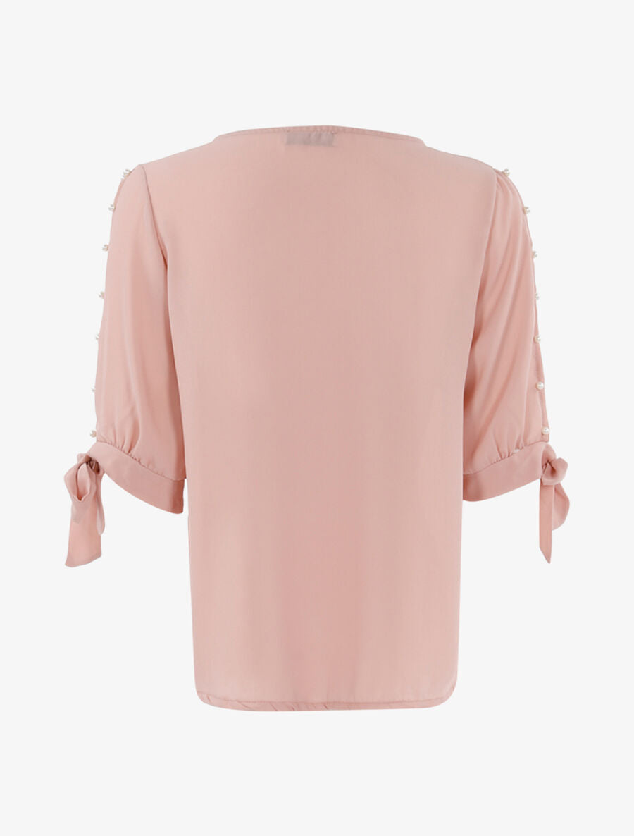 Top transparent à manches perlées - Rose - 2