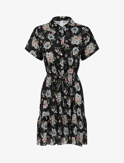 Robe cintrée imprimé à buste boutonné - Noir - 1