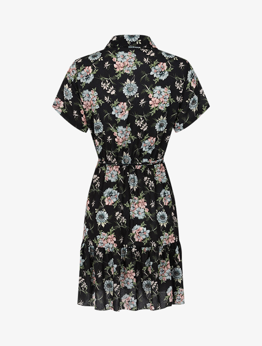 Robe cintrée imprimé à buste boutonné - Noir - 2