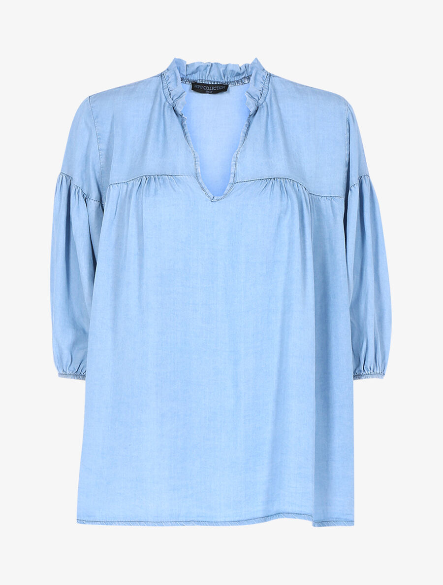 Blouse à manches ballon - Bleu ciel - 1