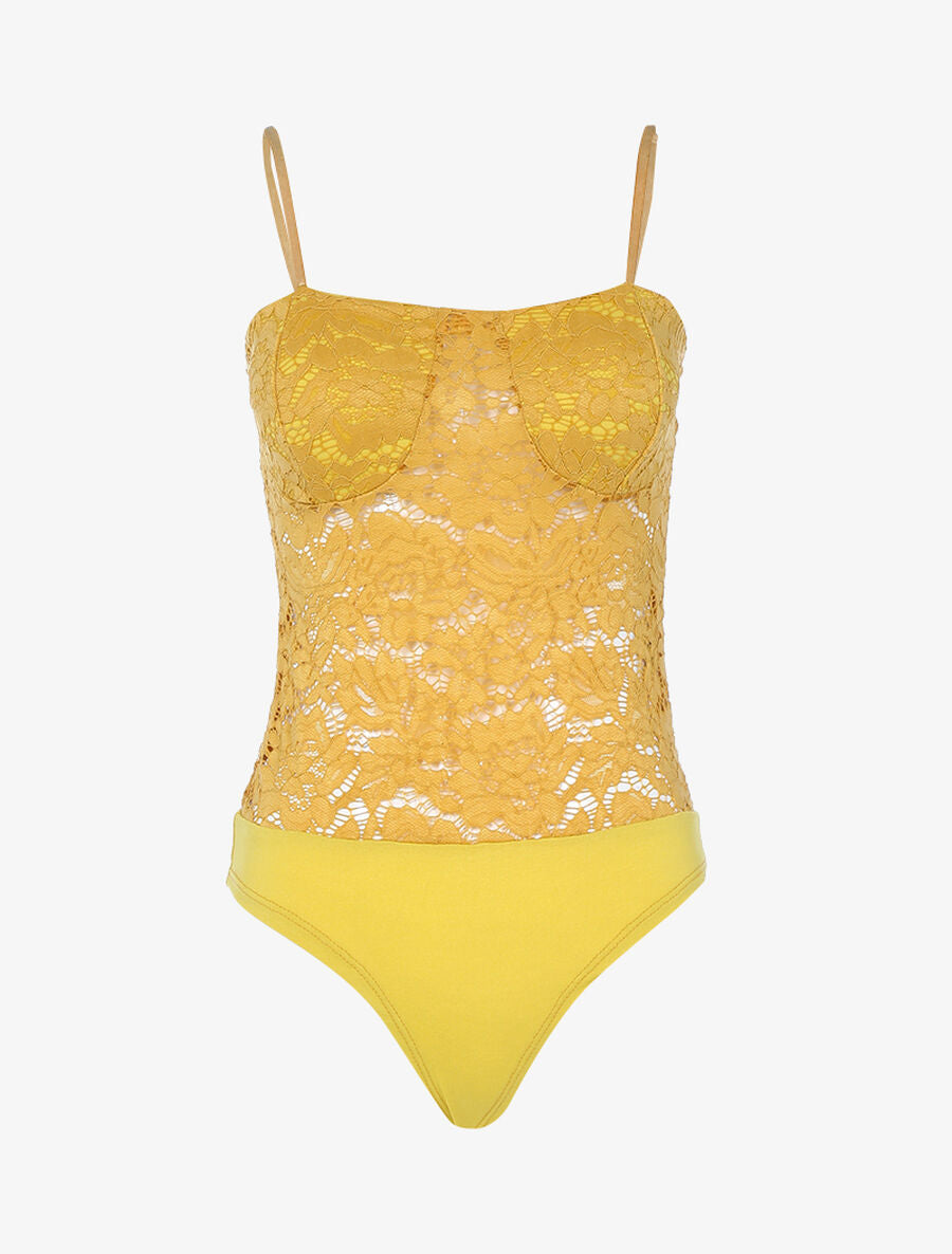 Body en dentelle festonnée - Jaune - 1