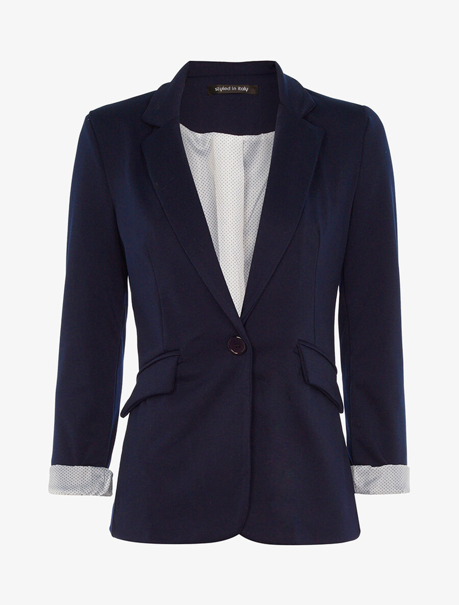 Blazer casual doublure imprimé à pois - Marine - 1