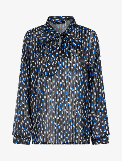 Blouse transparente imprimé à col lavallière - Noir - 1