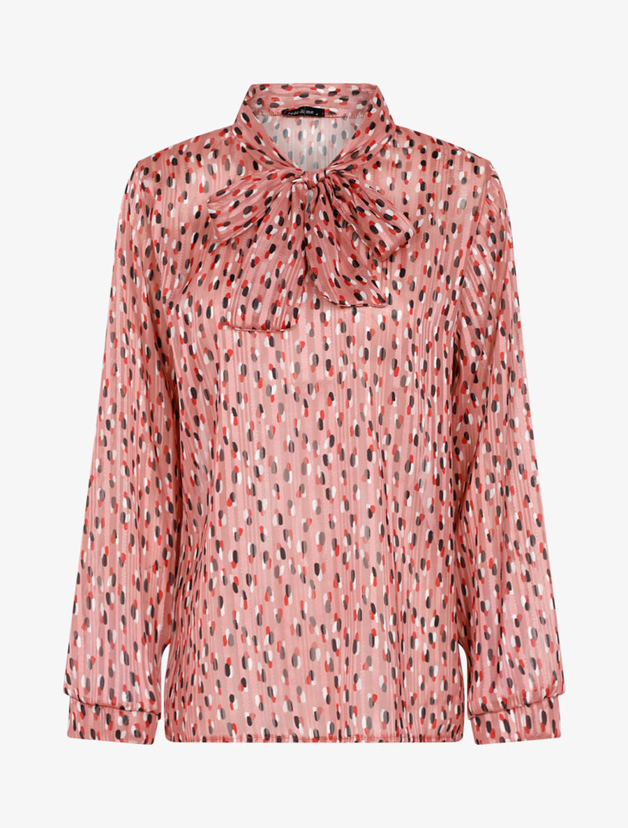 Blouse transparente imprimé à col lavallière - Rose - 1
