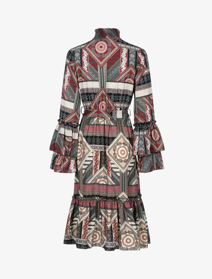 Robe volantée à col montant - Noir - 2