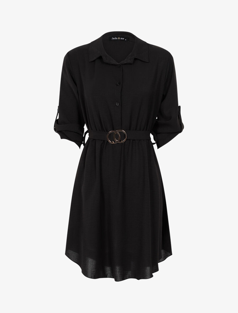 Robe chemise coupe patineuse - Noir - 1