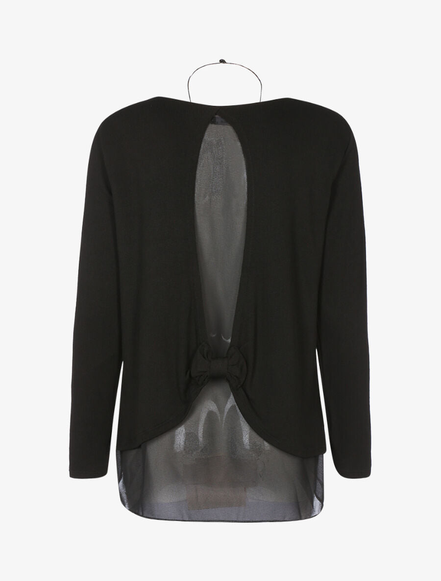 Top à bord en voile et sautoir - Noir - 2