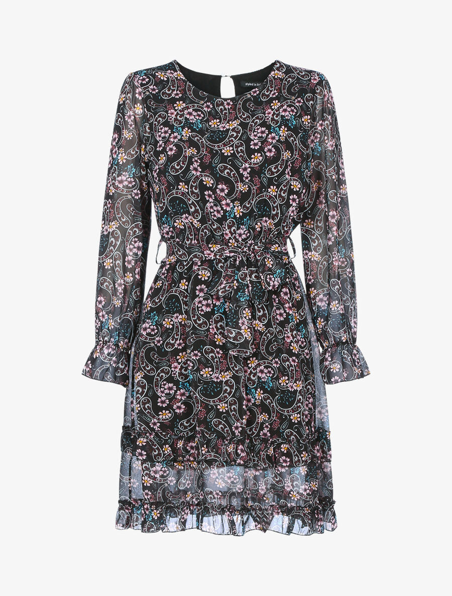 Robe volantée à imprimé fleuri - Noir - 1