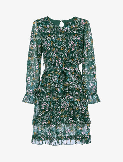 Robe volantée à imprimé fleuri - Vert foncé - 1