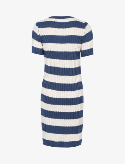 Robe pull à rayures - Bleu charrette/beige - 2