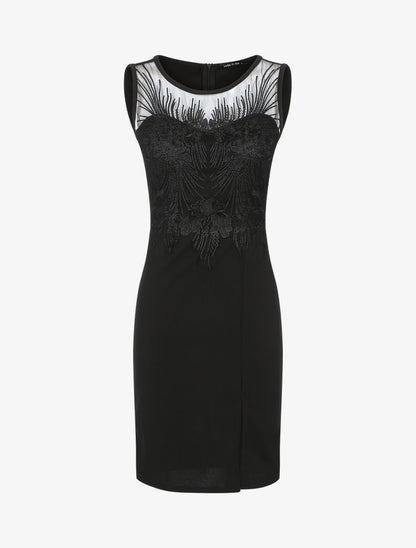 Robe fourreau à buste brodé - Noir - 1
