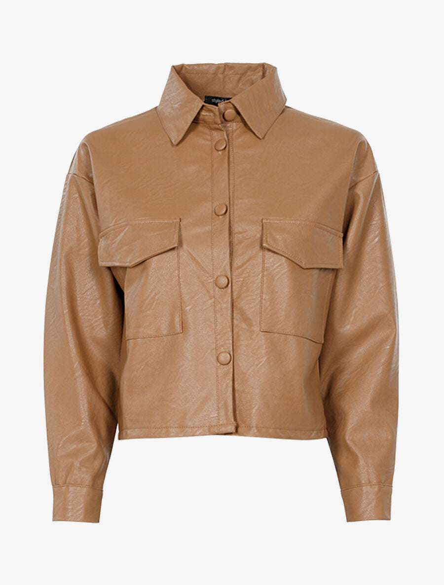 Veste boutonnée en simili - Camel - 1