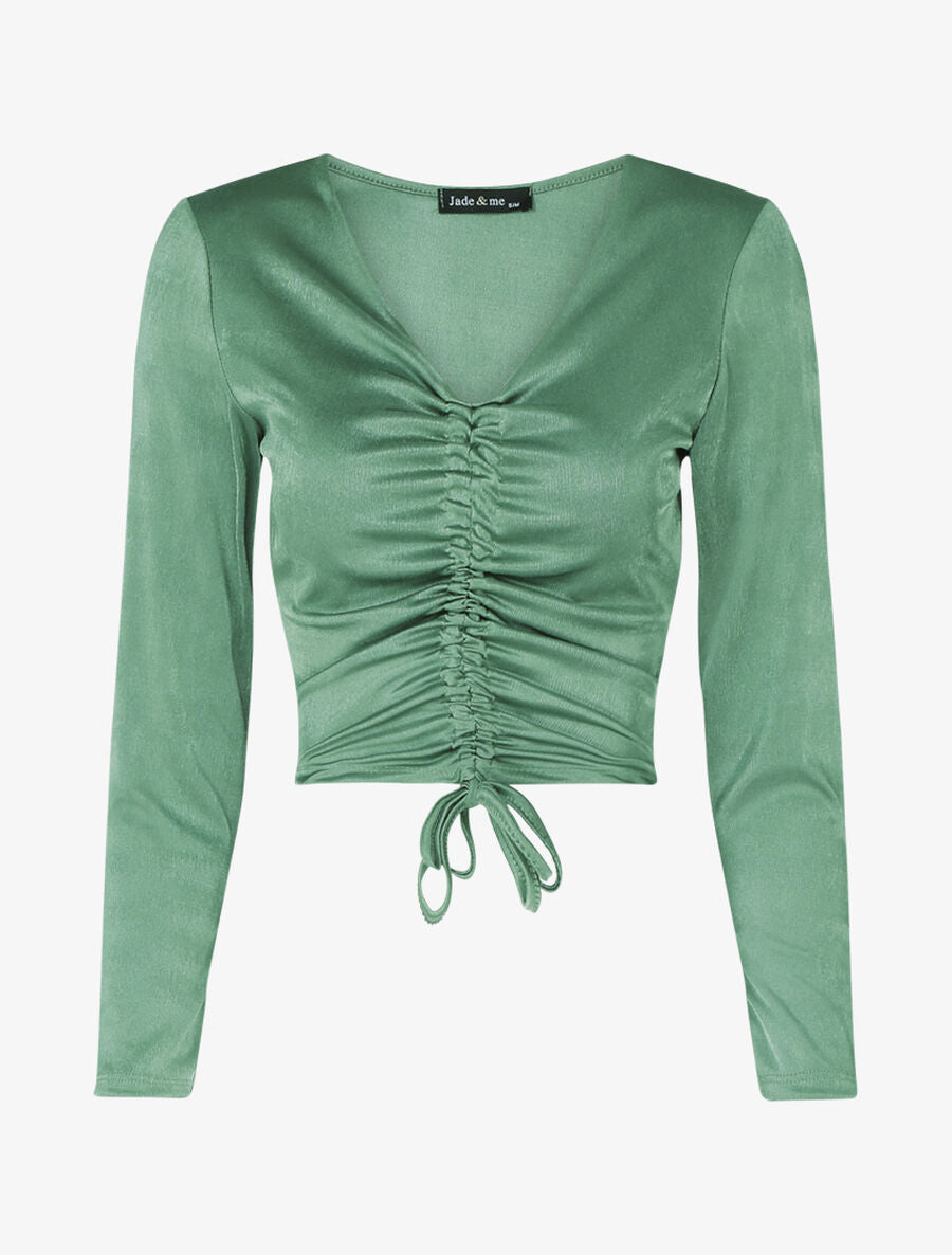 Crop top satiné à cordon de serrage - Vert - 1