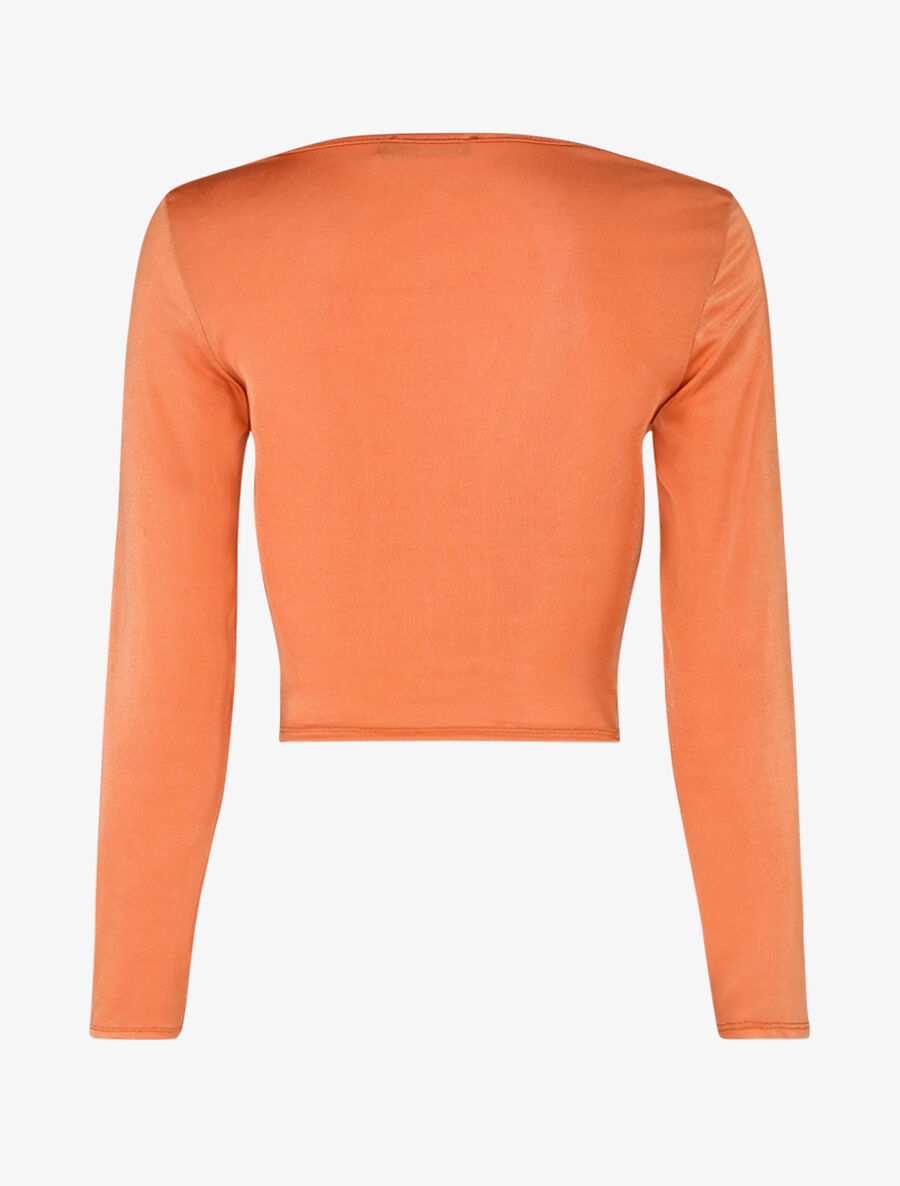 Crop top satiné à cordon de serrage - Orange - 2