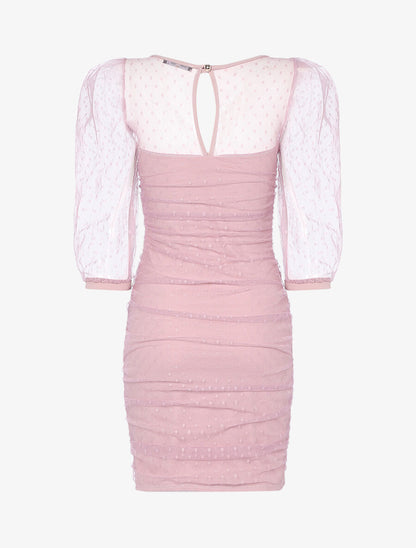 Robe fourreau en tulle à pois - Rose - 2
