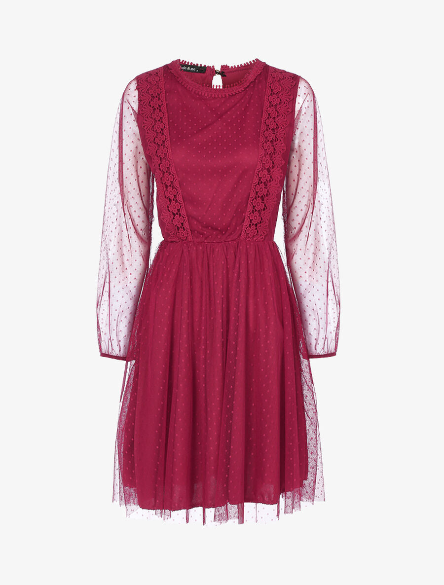 Robe patineuse en tulle et crochet - Bordeaux - 1